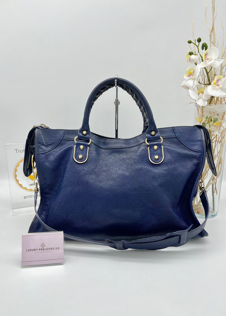 Balenciaga Bleu Lavande Classic Metallic Edge City Bag