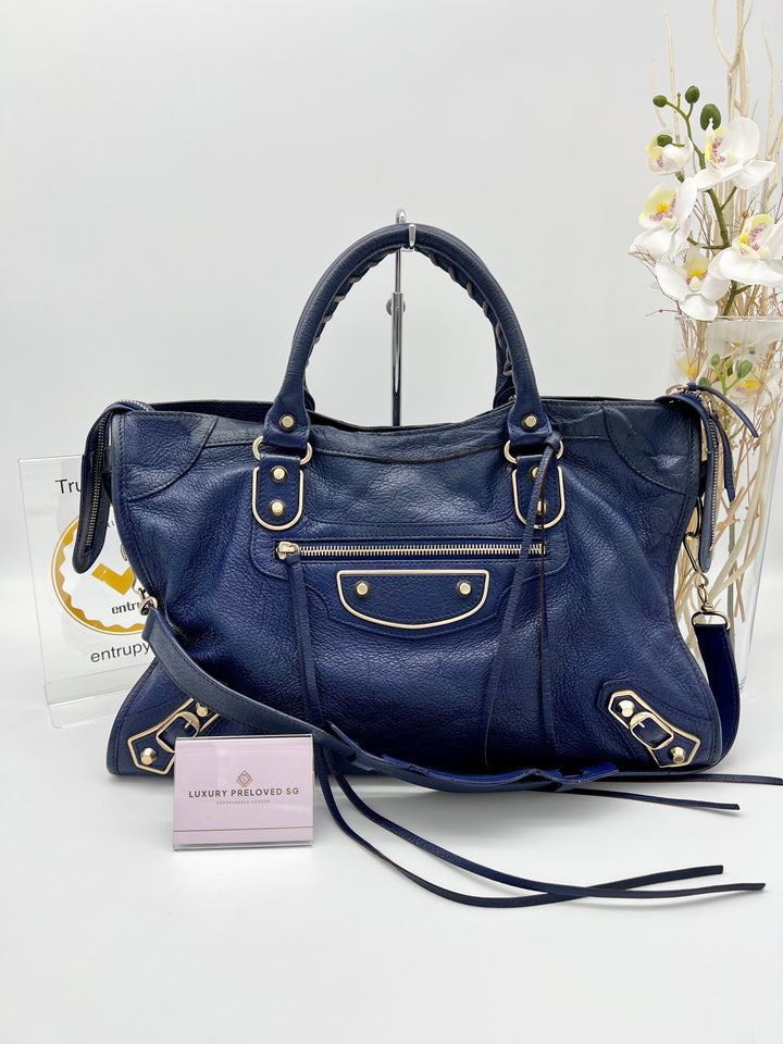 Balenciaga Bleu Lavande Classic Metallic Edge City Bag