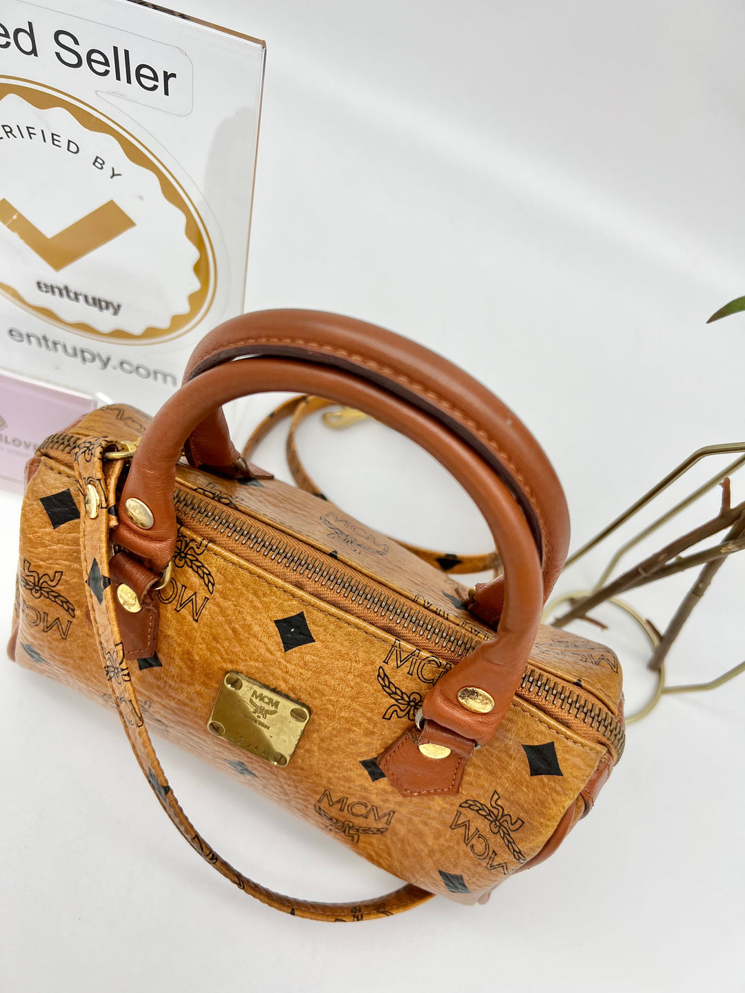 MCM MINI VISETOS COGNAC CROSSBODY