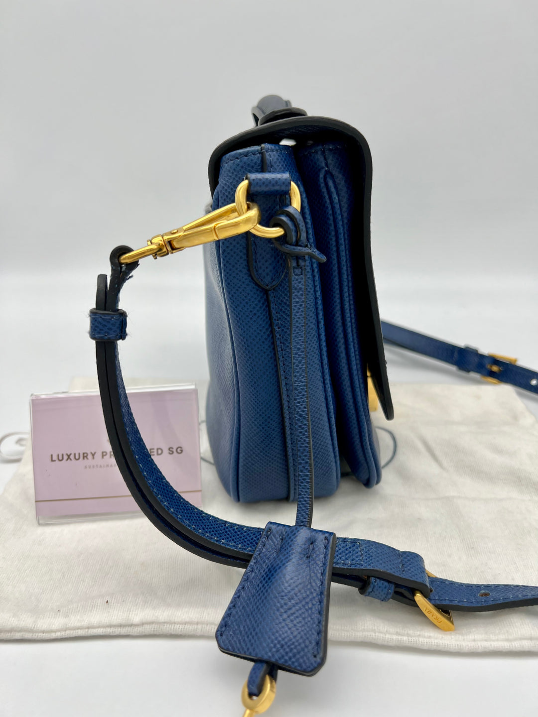 PRADA SAFFIANO NAVY BLUE AND GOLD SHOULDER BAG