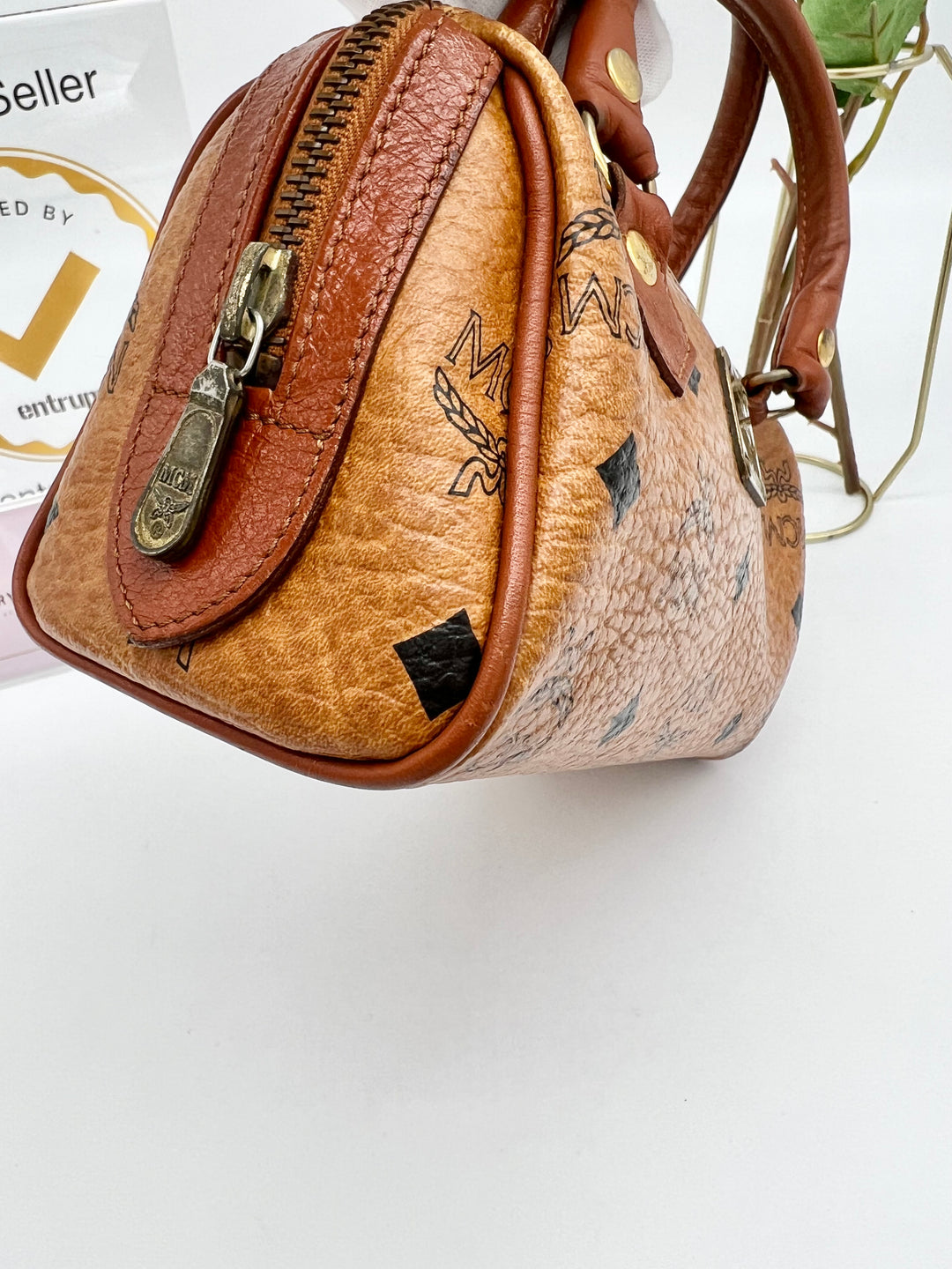 MCM MINI VISETOS COGNAC CROSSBODY