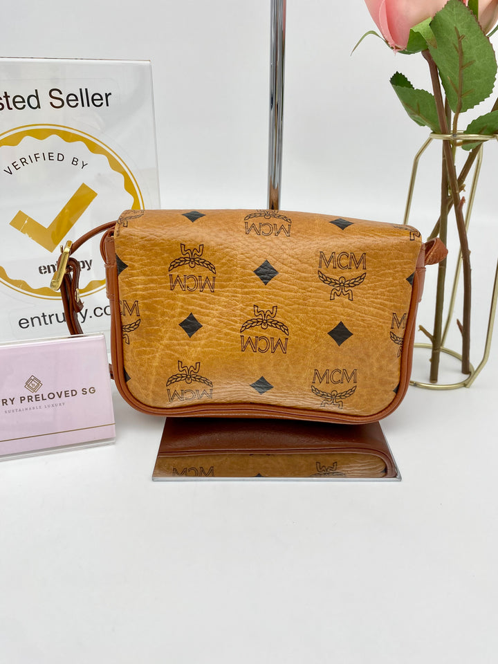 MCM MINI VISETOS COGNAC CROSSBODY