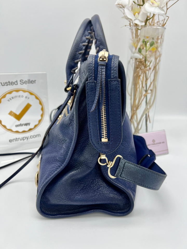 Balenciaga Bleu Lavande Classic Metallic Edge City Bag