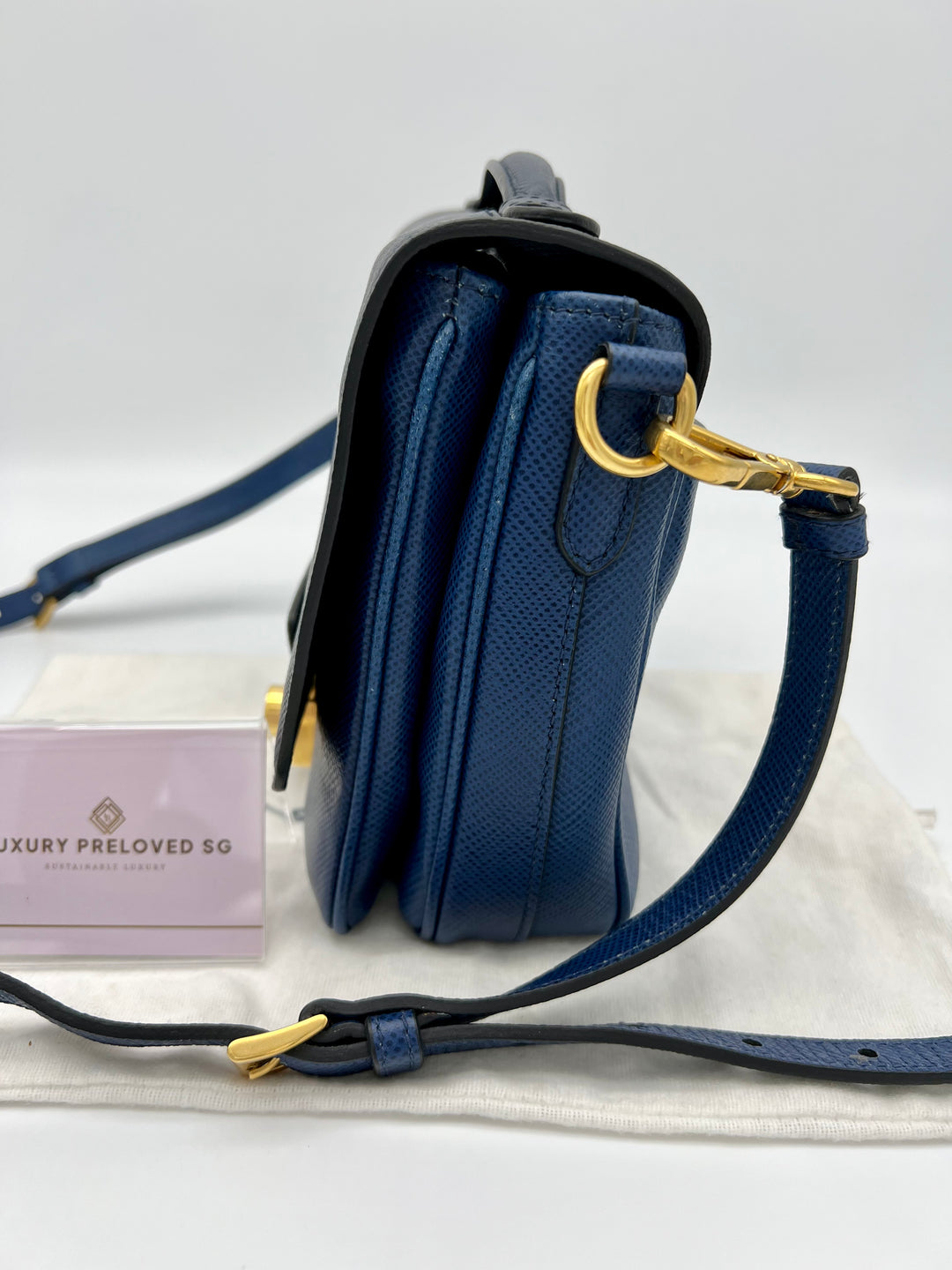 PRADA SAFFIANO NAVY BLUE AND GOLD SHOULDER BAG