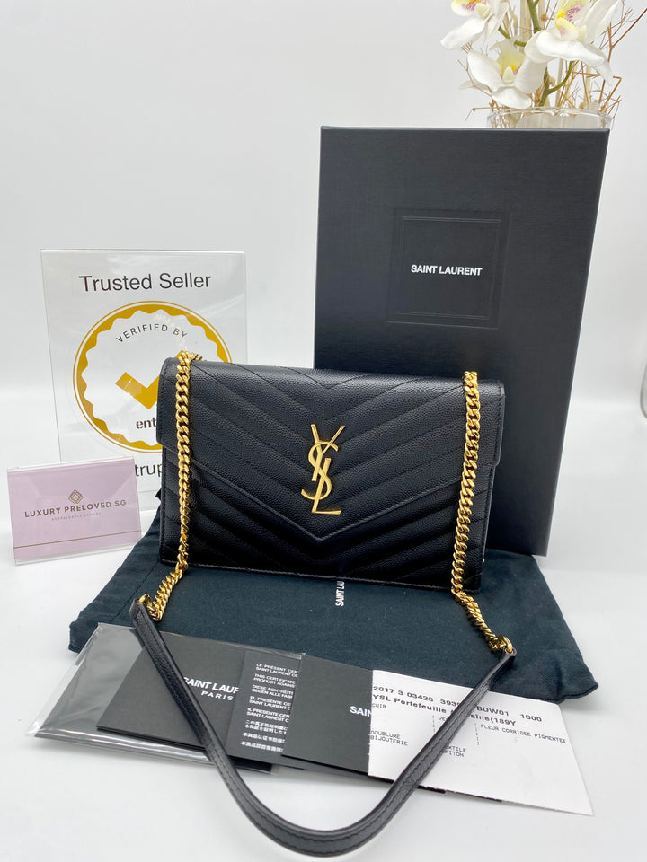 YVES SAINT LAURENT MONOGRAM ENVELOPE IN CHAIN