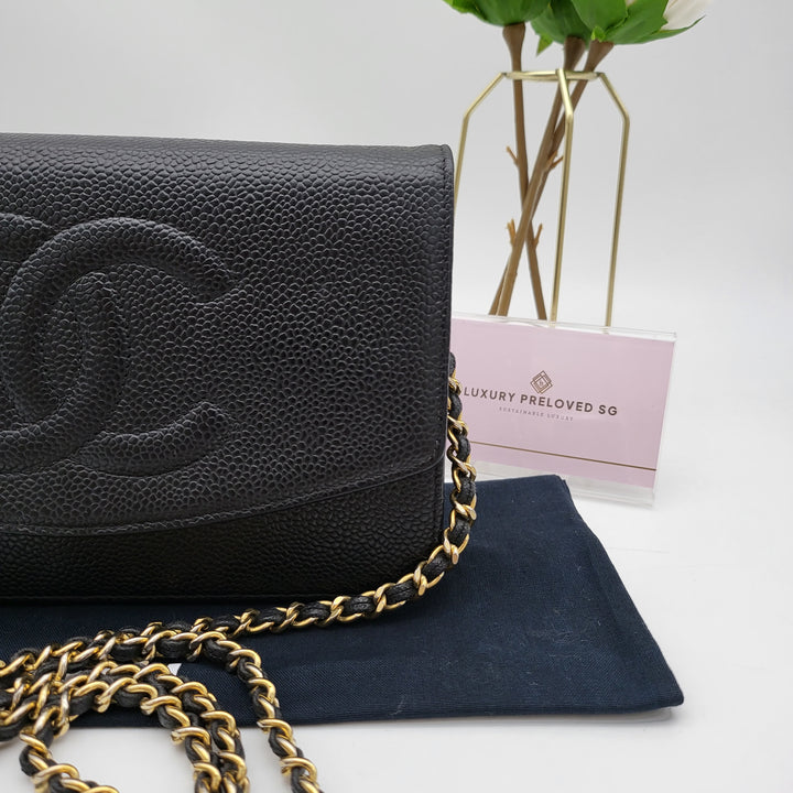 CHANEL CAVIAR TIMELESS WALLET ON CHAIN BLACK