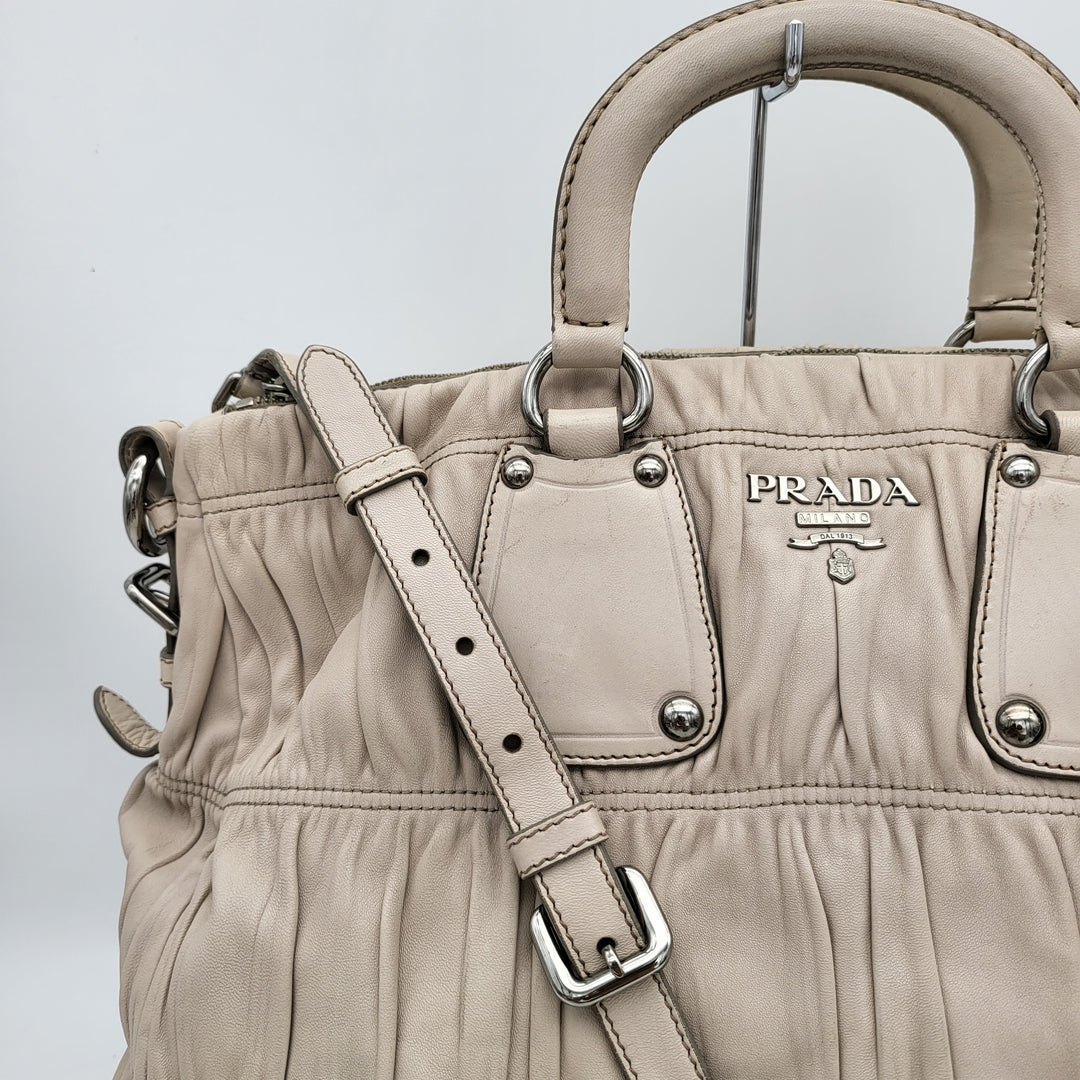 PRADA NAPPA GAUFRE BEIGE LEATHER 2 WAY BAG