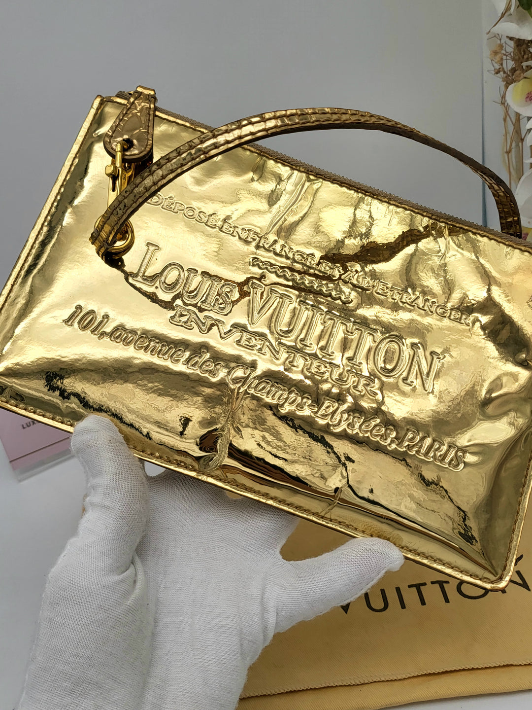 LOUIS VUITTON MONOGRAM MIRIOR INVENTEUR POCHETTE PLAT DORE GOLD
