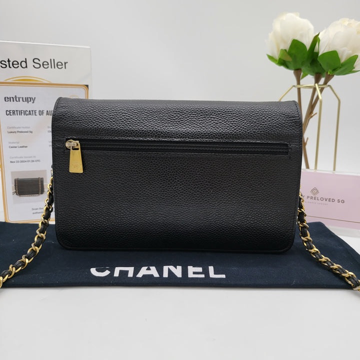 CHANEL CAVIAR TIMELESS WALLET ON CHAIN BLACK