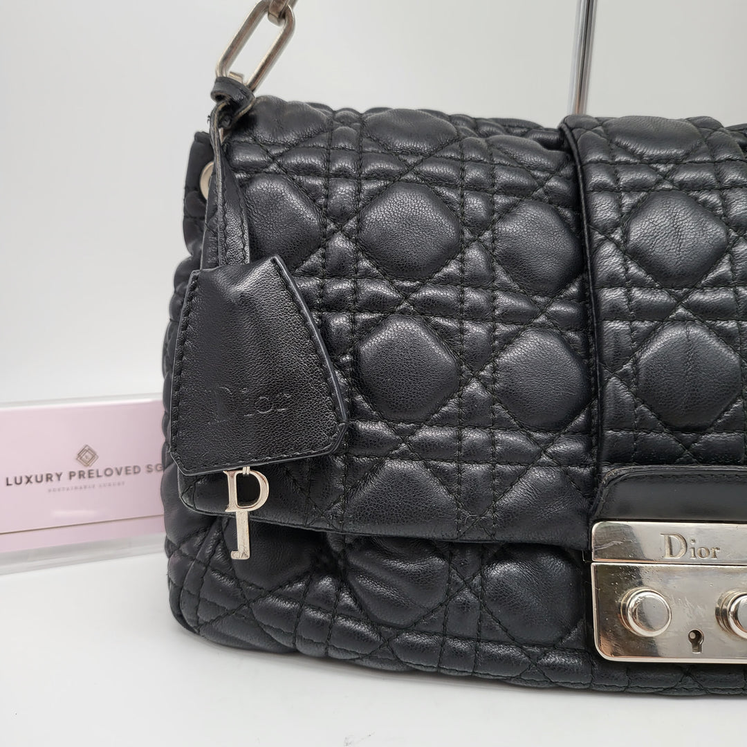 CHRISTIAN DIOR QUILTED CANNAGE NEW LOCK LAMBSKIN SHOULDER BAG