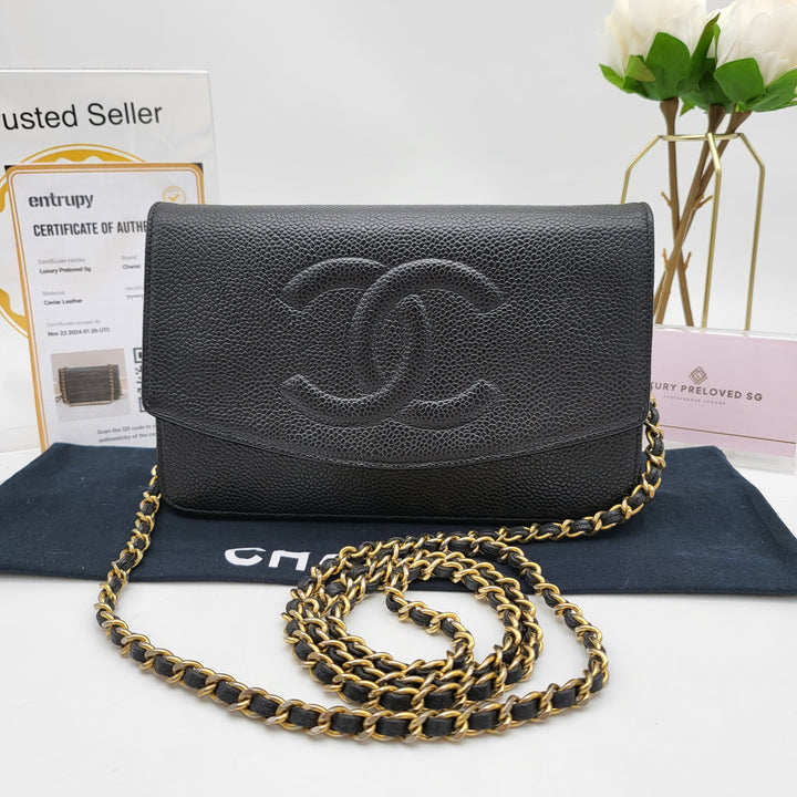 CHANEL CAVIAR TIMELESS WALLET ON CHAIN BLACK