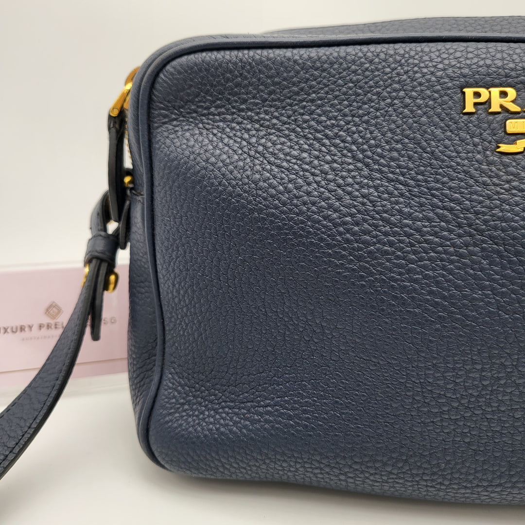 PRADA CALFSKIN SHOULDER BAG NAVY