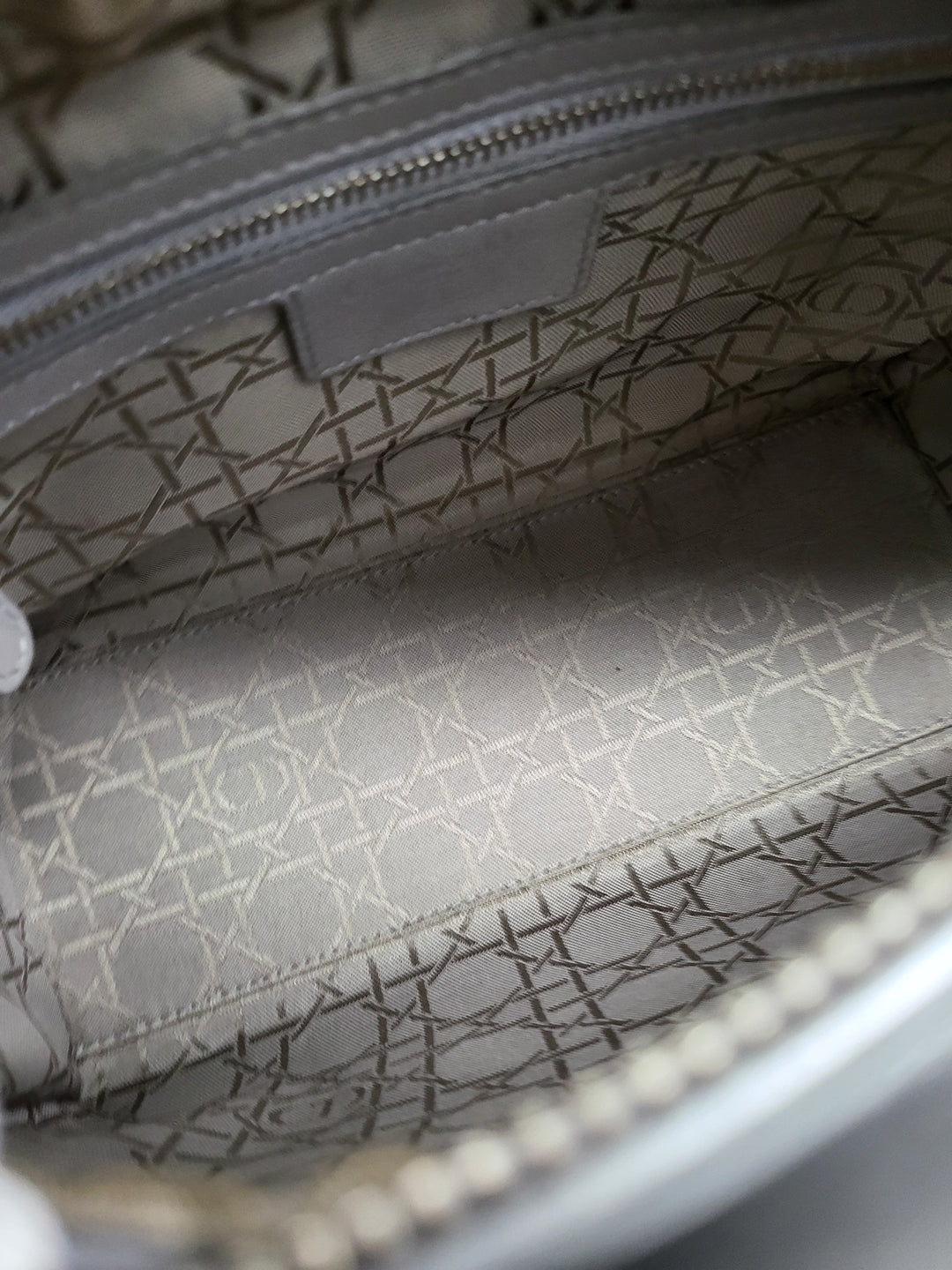 CHRISTIAN DIOR LADY DIOR MEDIUM PEARL GREY LAMBSKIN LEATHER