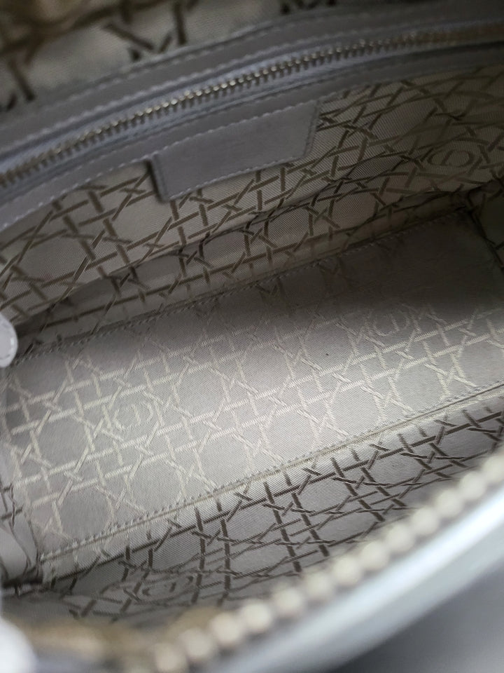 CHRISTIAN DIOR LADY DIOR MEDIUM PEARL GREY LAMBSKIN LEATHER