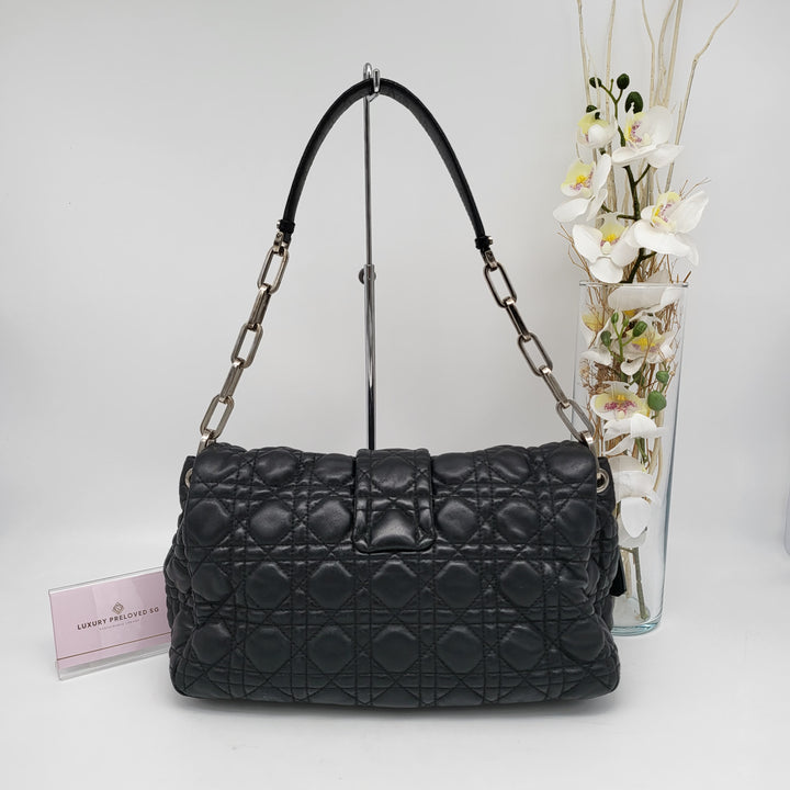 CHRISTIAN DIOR QUILTED CANNAGE NEW LOCK LAMBSKIN SHOULDER BAG