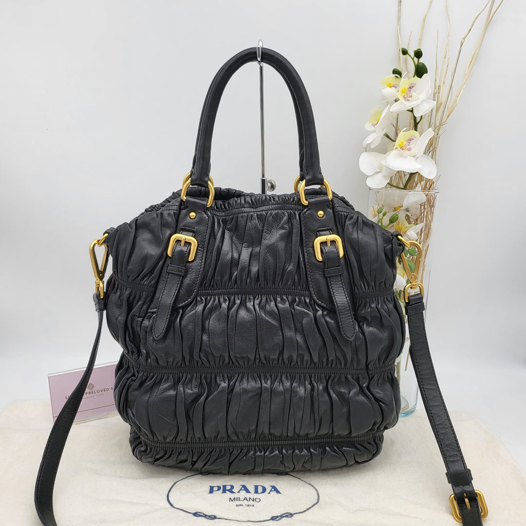 PRADA GAUFRE LEATHER SHOPPING TOTE BAG