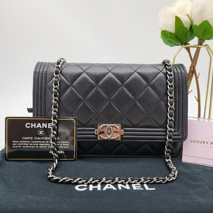 CHANEL BOY WALLET ON CHAIN LAMBSKIN