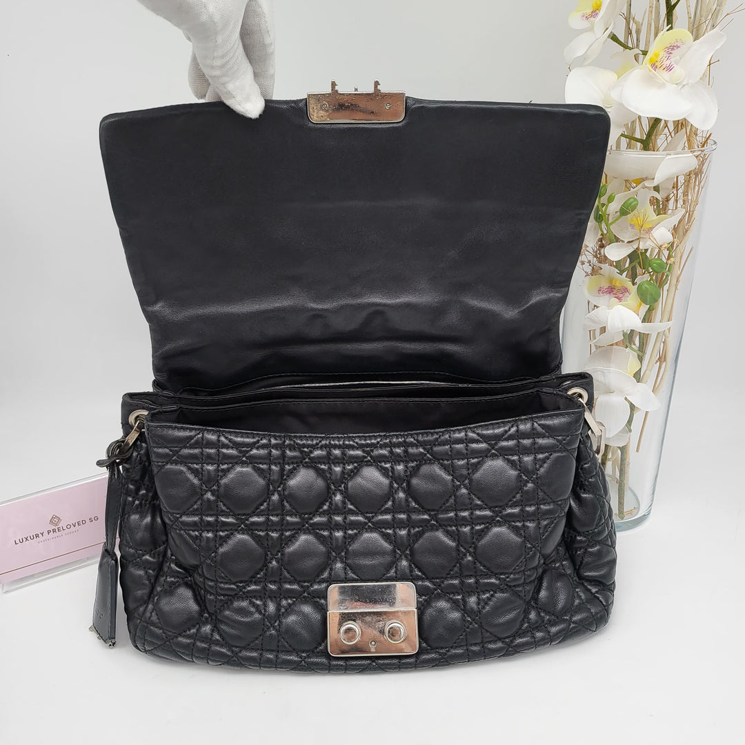 CHRISTIAN DIOR QUILTED CANNAGE NEW LOCK LAMBSKIN SHOULDER BAG