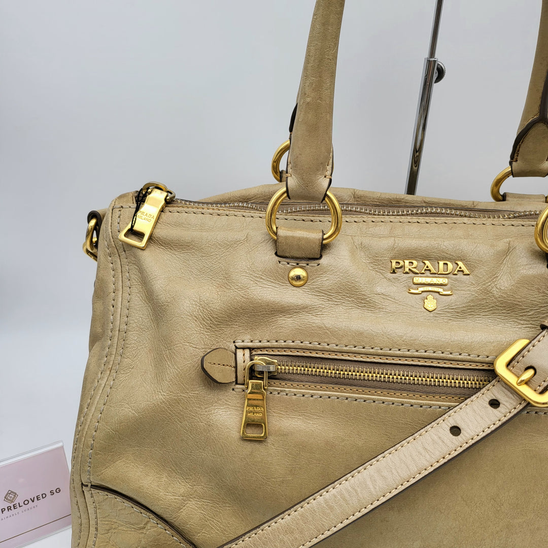 PRADA BEIGE VITELLO SHINE LEATHER