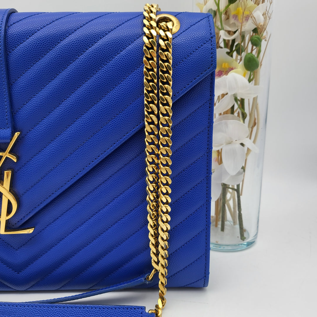 YVES SAINT LAURENT BLUE QUILTED MONOGRAM ENVELOPE