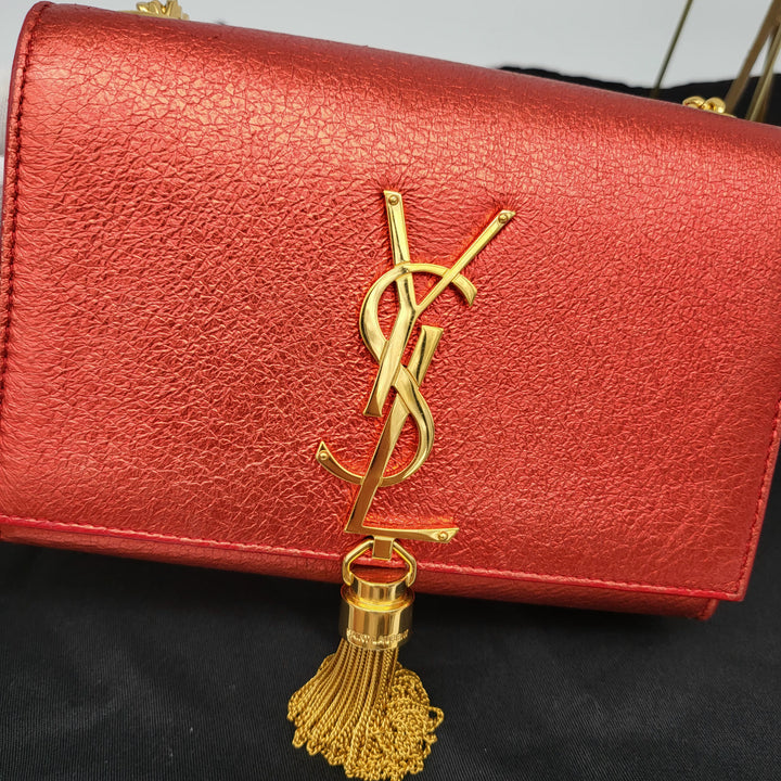 YVES SAINT LAURENT KATE SMALL TASSEL CHAIN BAG METALLIC