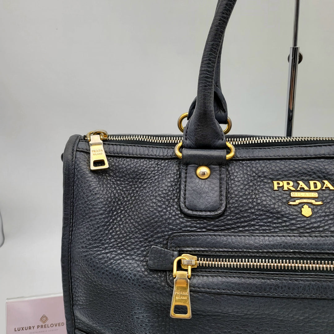 PRADA LEATHER SHOULDER NAVY