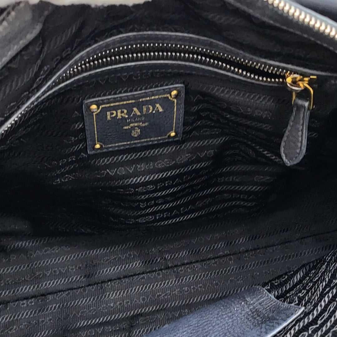 PRADA LEATHER SHOULDER NAVY