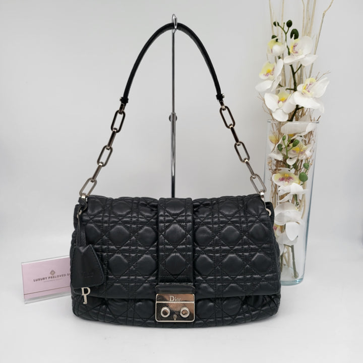 CHRISTIAN DIOR QUILTED CANNAGE NEW LOCK LAMBSKIN SHOULDER BAG