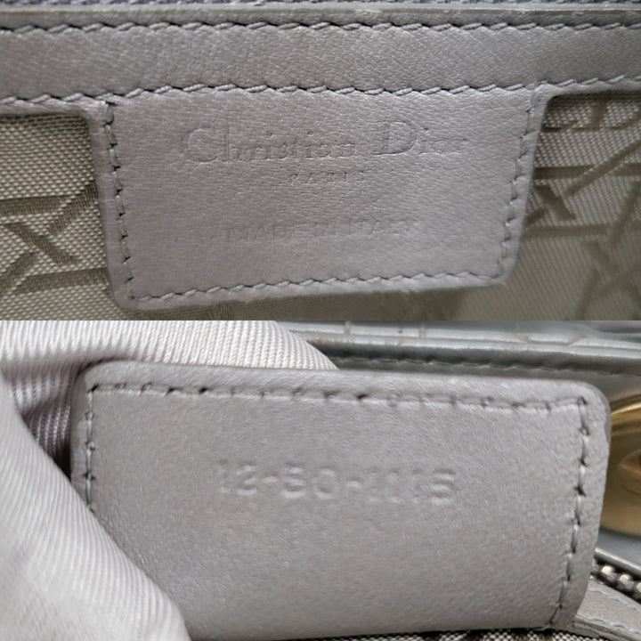 CHRISTIAN DIOR LADY DIOR MEDIUM PEARL GREY LAMBSKIN LEATHER