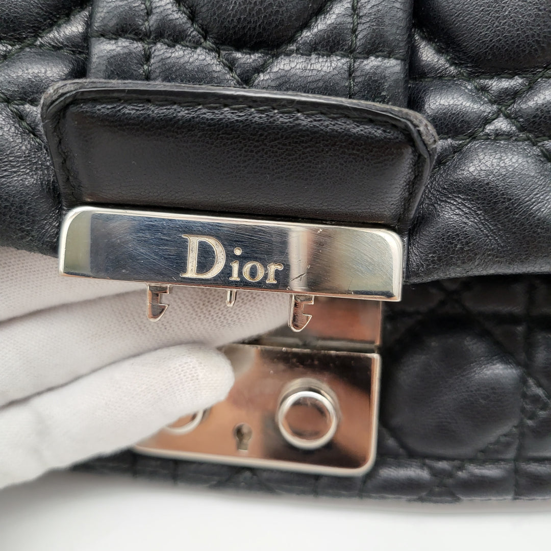 CHRISTIAN DIOR QUILTED CANNAGE NEW LOCK LAMBSKIN SHOULDER BAG