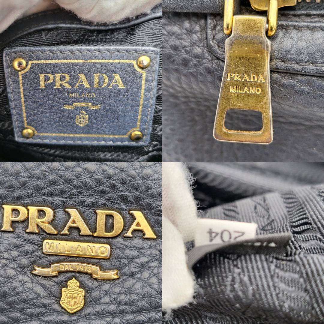 PRADA LEATHER SHOULDER NAVY