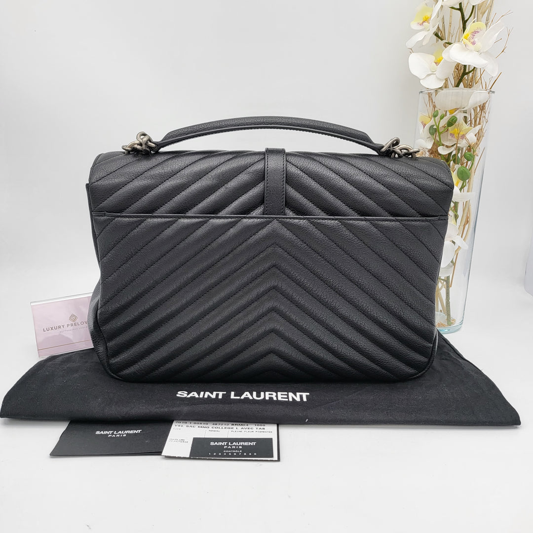 YVES SAINT LAURENT COLLEGE CHEVRON QUILTED BAG