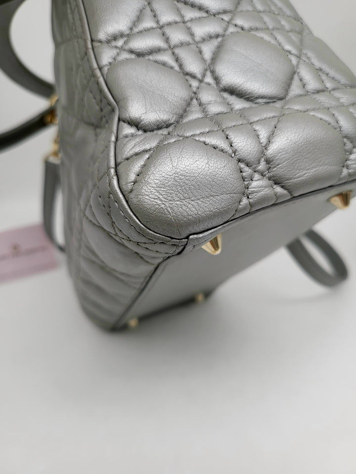 CHRISTIAN DIOR LADY DIOR MEDIUM PEARL GREY LAMBSKIN LEATHER