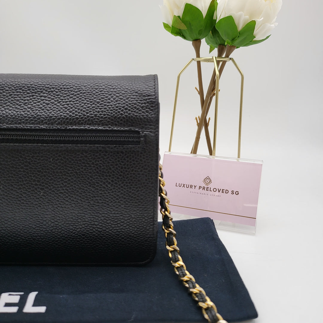 CHANEL CAVIAR TIMELESS WALLET ON CHAIN BLACK