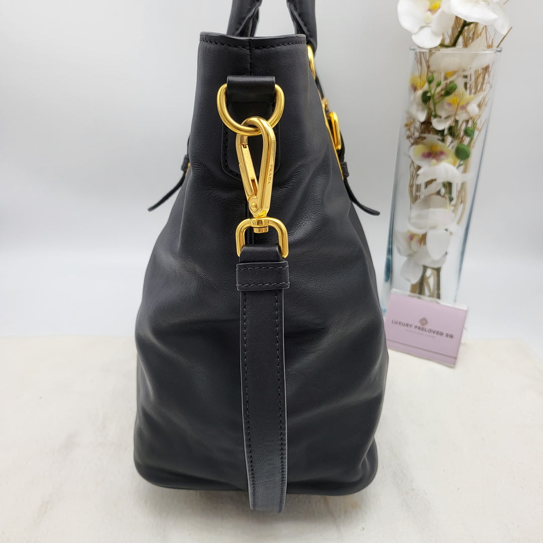 PRADA BLACK LEATHER 2 WAY BAG