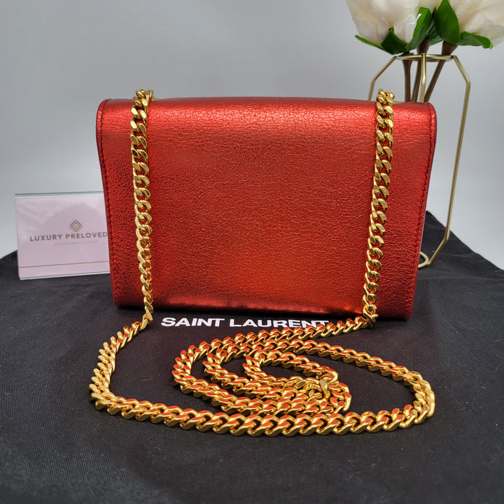 YVES SAINT LAURENT KATE SMALL TASSEL CHAIN BAG METALLIC