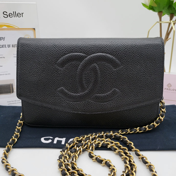 CHANEL CAVIAR TIMELESS WALLET ON CHAIN BLACK