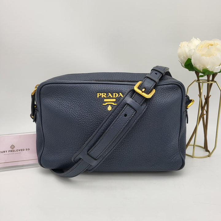 PRADA CALFSKIN SHOULDER BAG NAVY