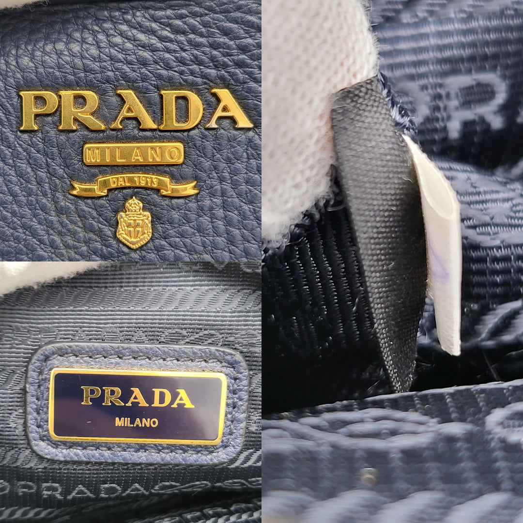 PRADA CALFSKIN SHOULDER BAG NAVY