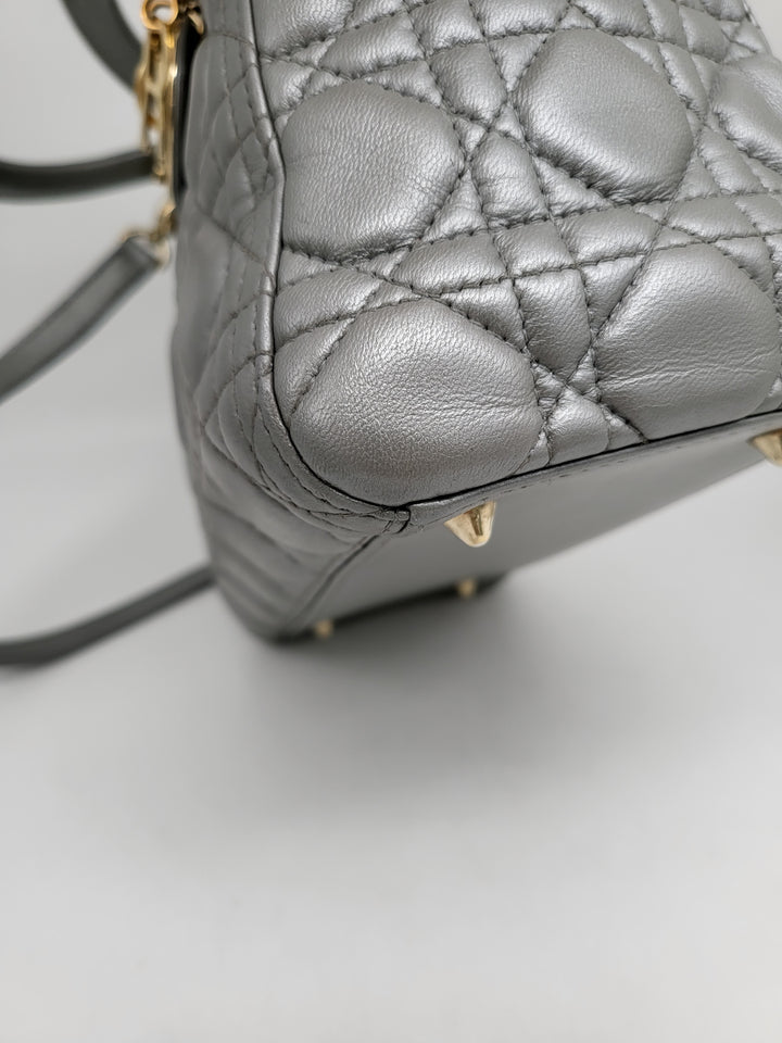 CHRISTIAN DIOR LADY DIOR MEDIUM PEARL GREY LAMBSKIN LEATHER