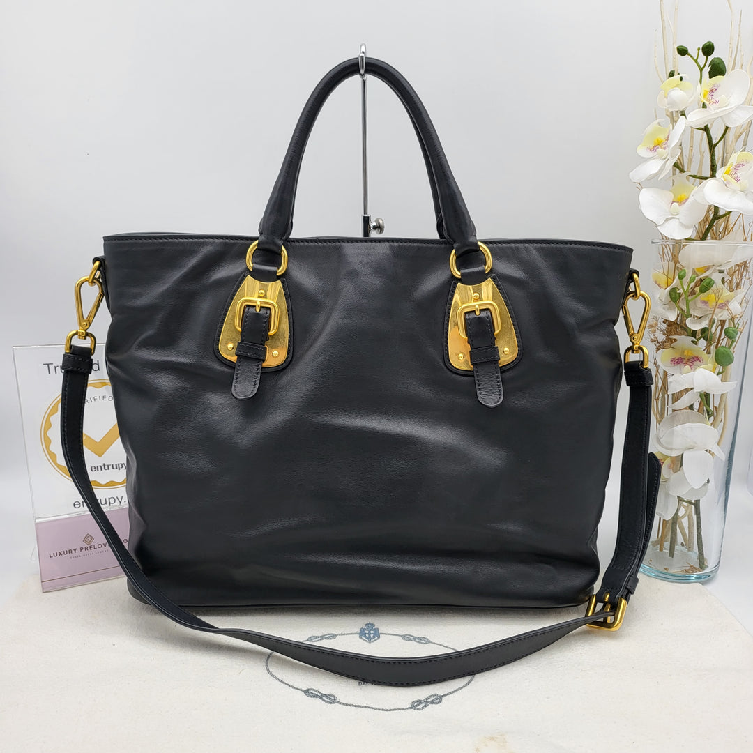 PRADA BLACK LEATHER 2 WAY BAG