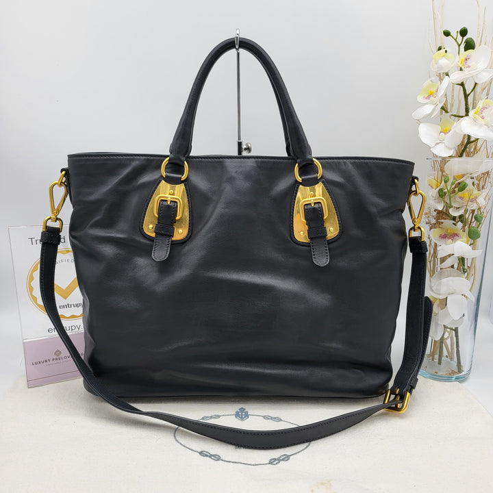 PRADA BLACK LEATHER 2 WAY BAG