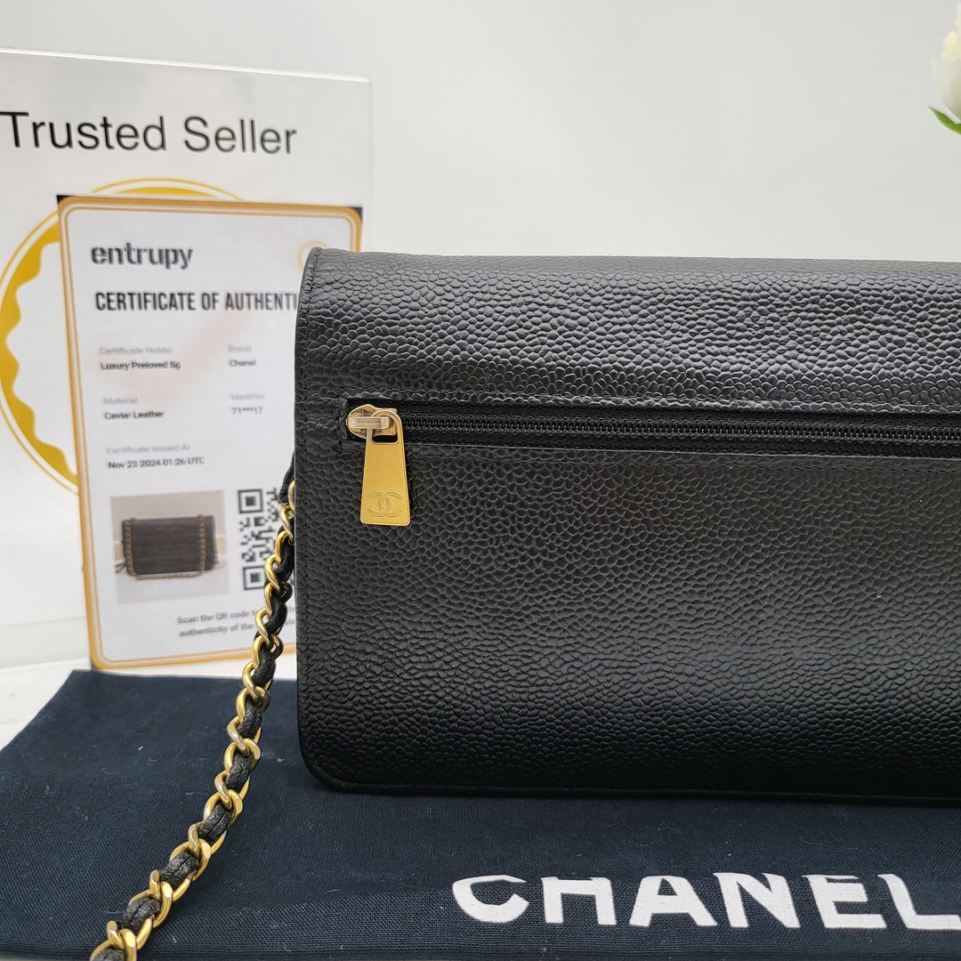 CHANEL CAVIAR TIMELESS WALLET ON CHAIN BLACK