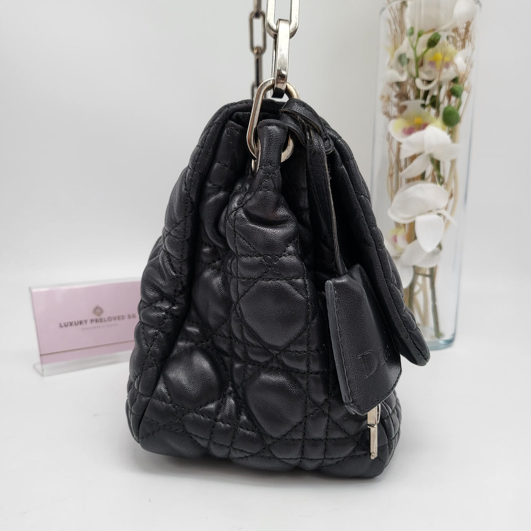 CHRISTIAN DIOR QUILTED CANNAGE NEW LOCK LAMBSKIN SHOULDER BAG