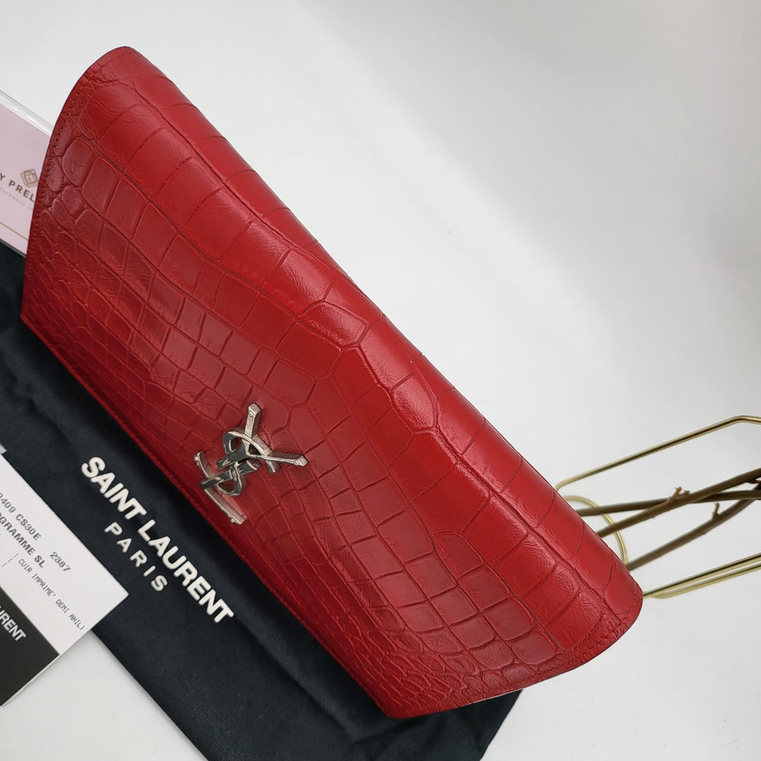 YVES SAINT LAURENT EMBOSSED CROC LEATHERCLUTCH