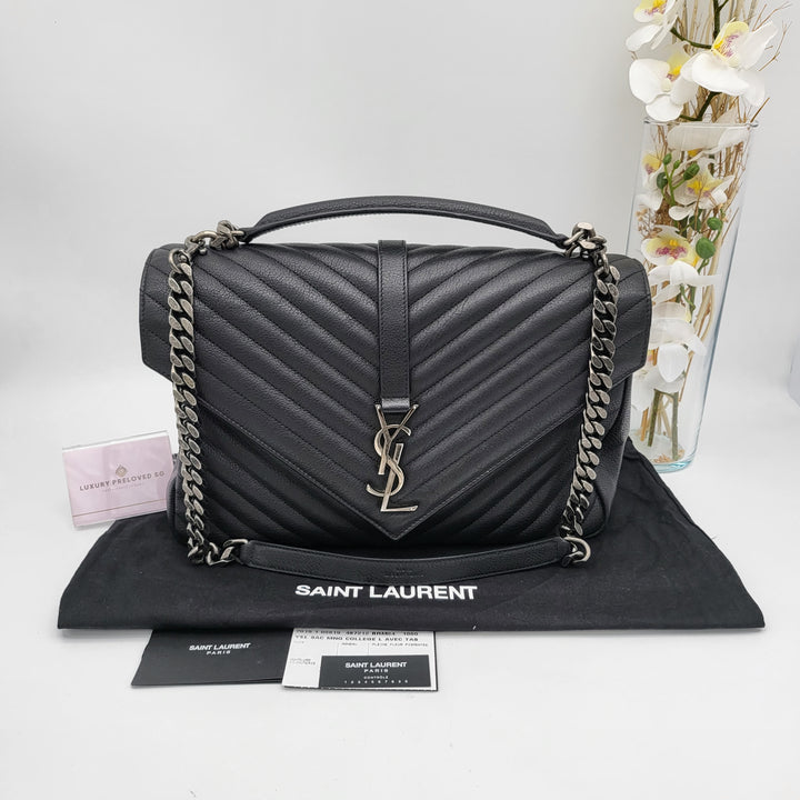 YVES SAINT LAURENT COLLEGE CHEVRON QUILTED BAG