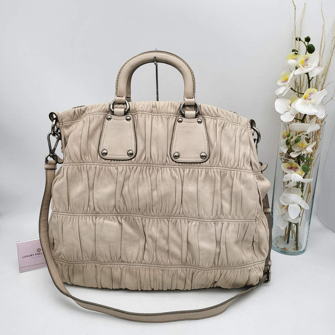 PRADA NAPPA GAUFRE BEIGE LEATHER 2 WAY BAG