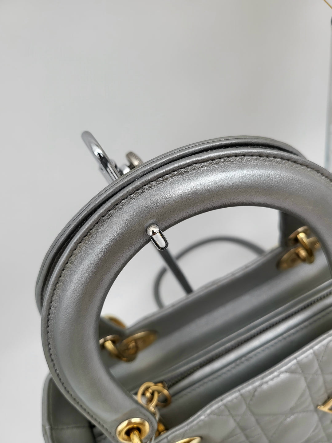 CHRISTIAN DIOR LADY DIOR MEDIUM PEARL GREY LAMBSKIN LEATHER