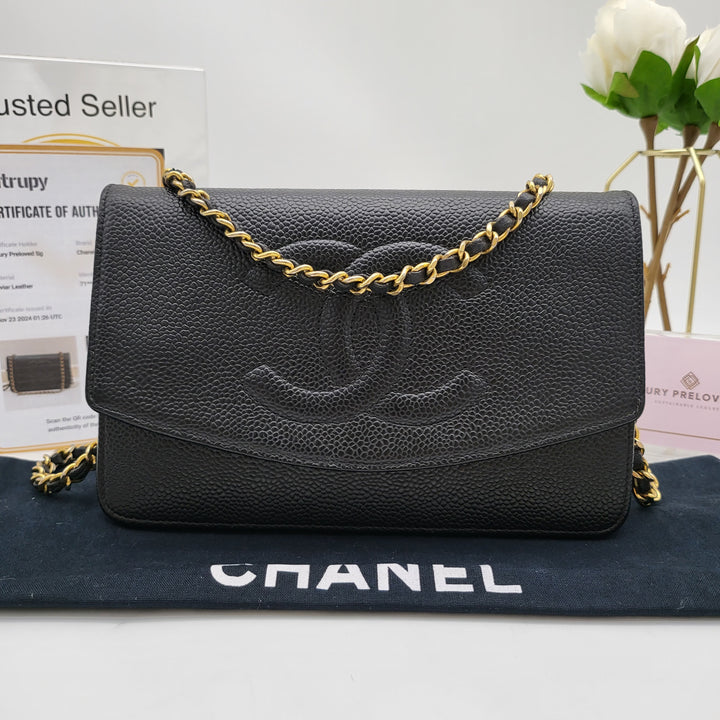 CHANEL CAVIAR TIMELESS WALLET ON CHAIN BLACK