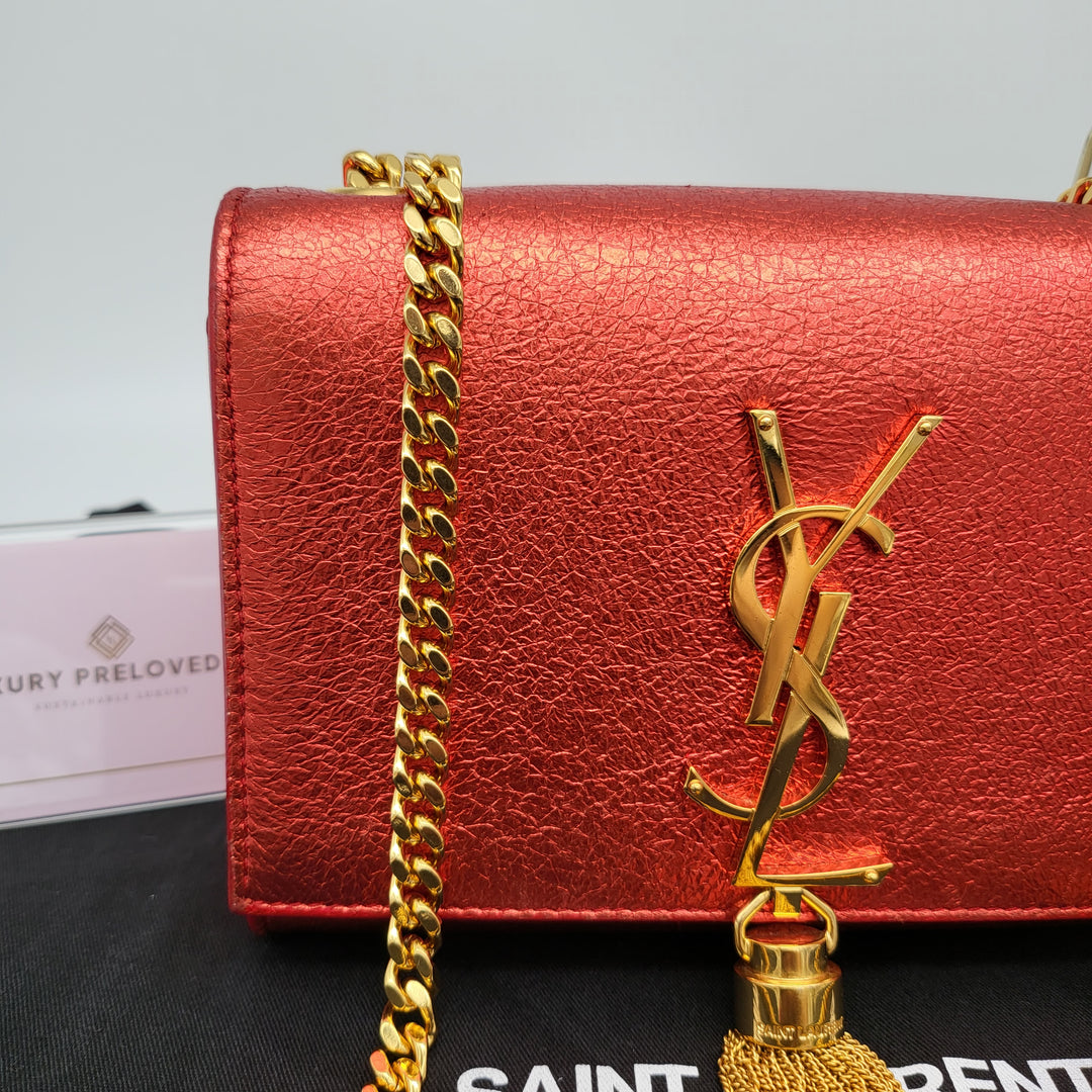 YVES SAINT LAURENT KATE SMALL TASSEL CHAIN BAG METALLIC